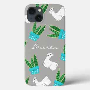 Trendy Succulents & Sleeping Llama   Personalised iPhone 13 Case
