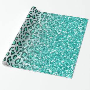 trendy summer aqua green leopard animal print wrapping paper