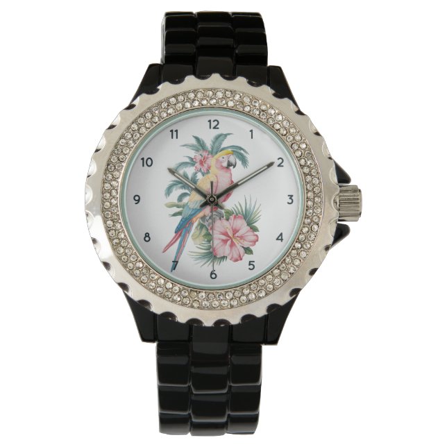Trendy  Summer beach Parrot and Hibiscus Flowers   Watch (Front)