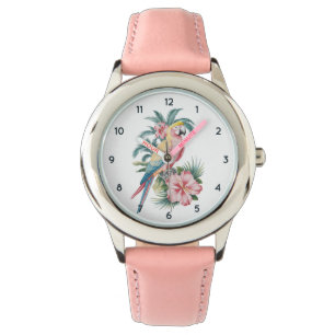 Trendy  Summer beach Parrot and Hibiscus Flowers   Watch