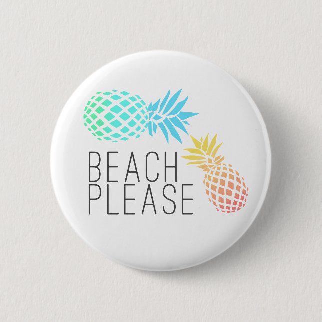 trendy summer "beach please", colourful pineapple 6 cm round badge (Front)