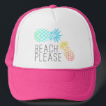 trendy summer "beach please", colourful pineapple trucker hat<br><div class="desc">Fresh,  summer and colourful design. You may customise the product by choosing the background colour.</div>