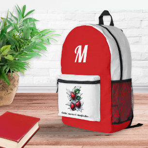 Trendy Summer Cherries Red and White Monogrammed Printed Backpack