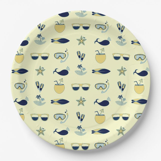 Trendy Summer Icons Pattern Paper Plate (Front)