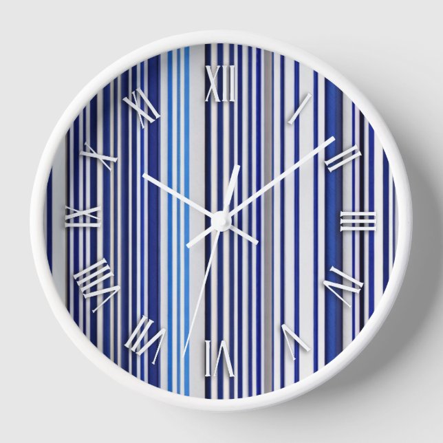 Trendy Summer Navy Blue Boat Stripes Collection Clock (Front)