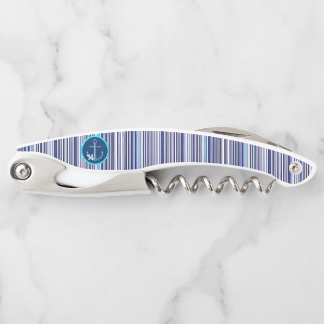 Trendy Summer Navy Blue Boat Stripes Collection Corkscrew (Front)
