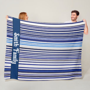 Trendy Summer Navy Blue Boat Stripes Collection Fleece Blanket