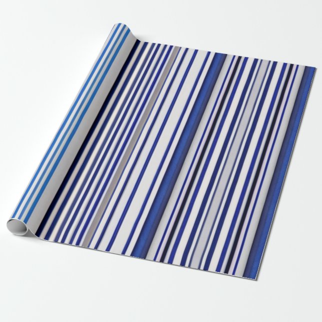 Trendy Summer Navy Blue Boat Stripes Collection Wrapping Paper (Unrolled)
