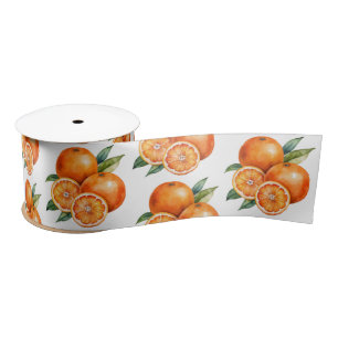 Trendy Summer Oranges Citrus Fruit Blossom Pattern Satin Ribbon