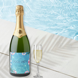 Trendy Summer Pool Party  Sparkling Wine Label