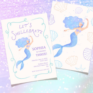 Trendy Summer Shell Birthday Mermaid Girl Invitation