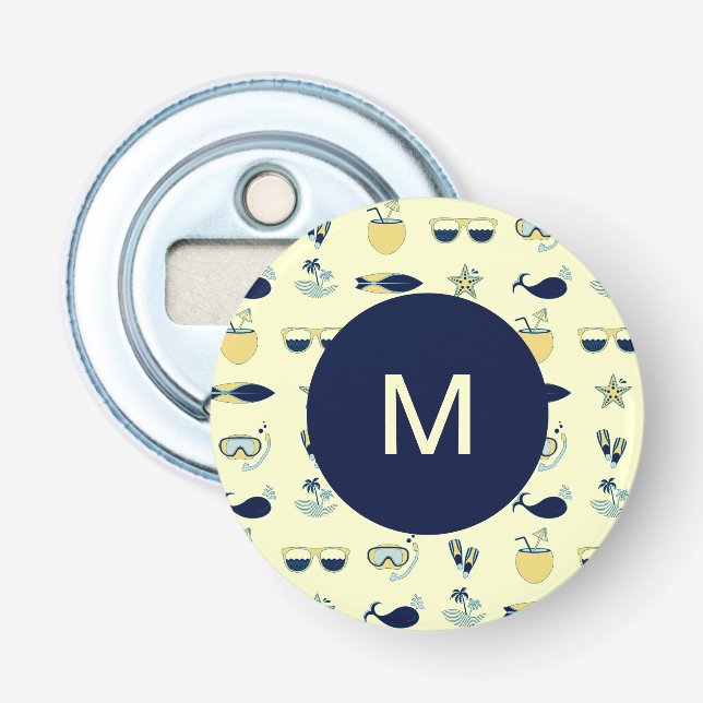 Trendy Summer Symbols Pattern Monogram Bottle Opener (Front)