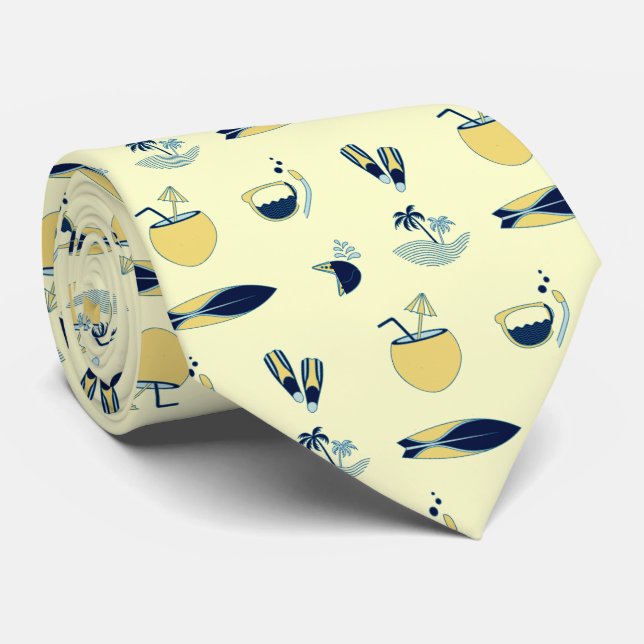 Trendy Summer Symbols Pattern Pastel Yellow Tie (Rolled)