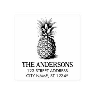 Trendy Summer Tropical Pineapple Return Address Rubber Stamp
