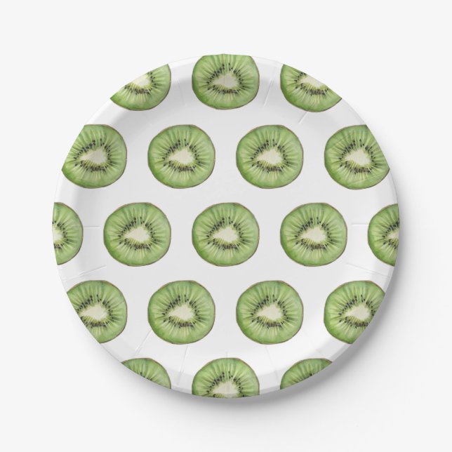 Trendy Summer Watercolor Fruit Kiwi Pattern        Paper Plate (Front)