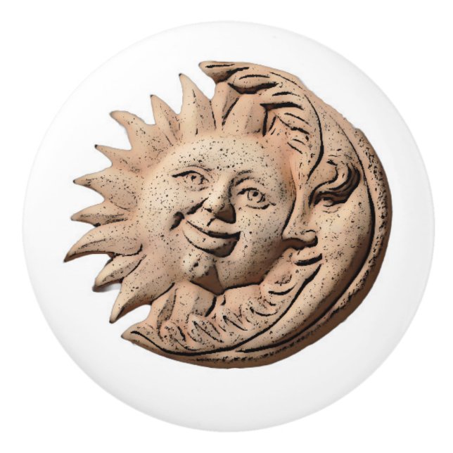 Trendy Sun and Moon Terracotta Faces | Ceramic Knob (Front)