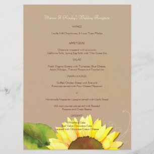 Trendy Sunflower Wedding Reception Dinner Menu