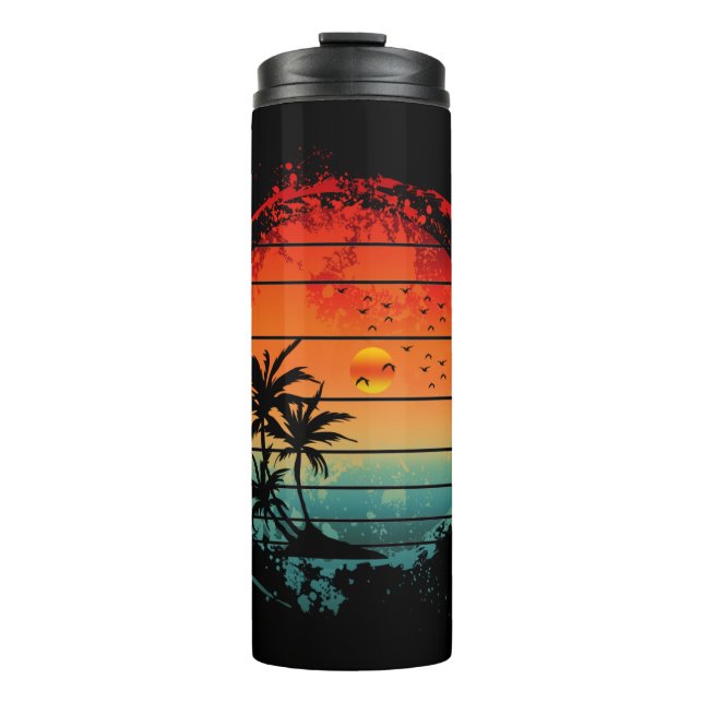 trendy sunset palm tree thermal tumbler (Front)