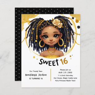 Trendy Sweet 16 Black Teen Birthday Black Gold