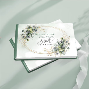 Trendy Sweet 16 bohemian sage green eucalyptus  Guest Book