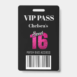 Trendy Sweet 16 Bus Access Barcode Invitation VIP  ID Badge