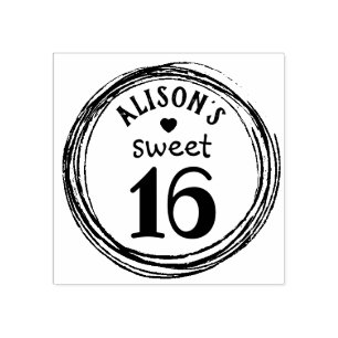 Trendy sweet sixteen personalised rubber stamp