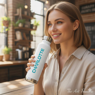 Trendy Tale Blue Name Script Custom Water Bottle
