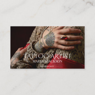 Trendy Tattoo Artist Photo White Typography Business Card