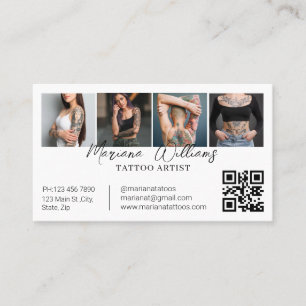 Trendy Tattoo Artist QR Code 4 Photo Collage Business Card
