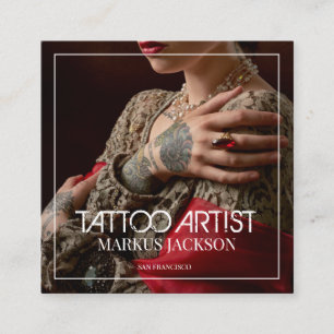 Trendy Tattoo Artist White Typography Photo Square Business Card