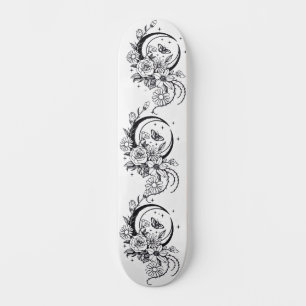 Trendy Tattoo Style Floral Crescent Moon Deck Skateboard