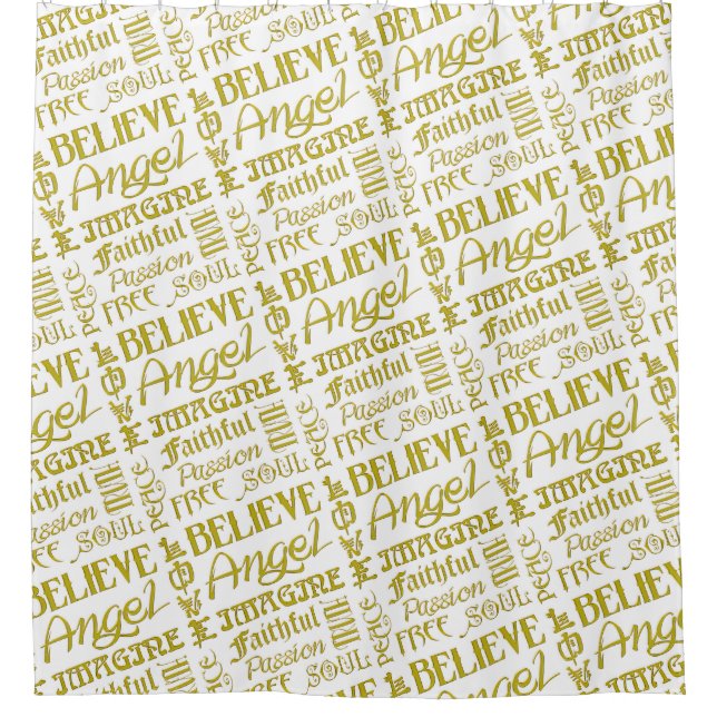 Trendy Tattoo Words / Fonts - gold Shower Curtain (Front)