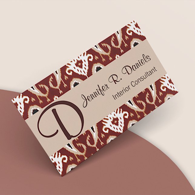 Trendy Taupe Red Brown Ikat Tribal Art Pattern Business Card (Creator Uploaded)