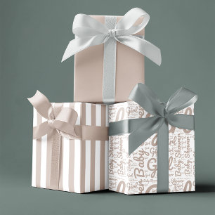 Trendy Taupe Script Typography Boho Baby Shower  Wrapping Paper Sheet