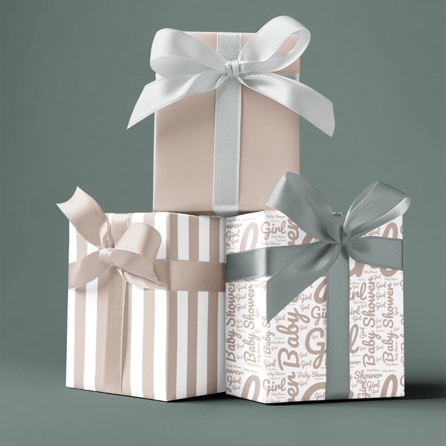 Trendy Taupe Script Typography Boho Baby Shower  Wrapping Paper Sheet (Creator Uploaded)