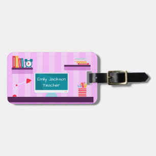 Trendy Teacher Purple Stripes Luggage Tag