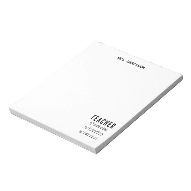 Trendy Teacher To Do List Inspirational  Notepad (Rotated)