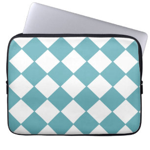Trendy Teal And White Chequerboard Pattern Laptop Sleeve