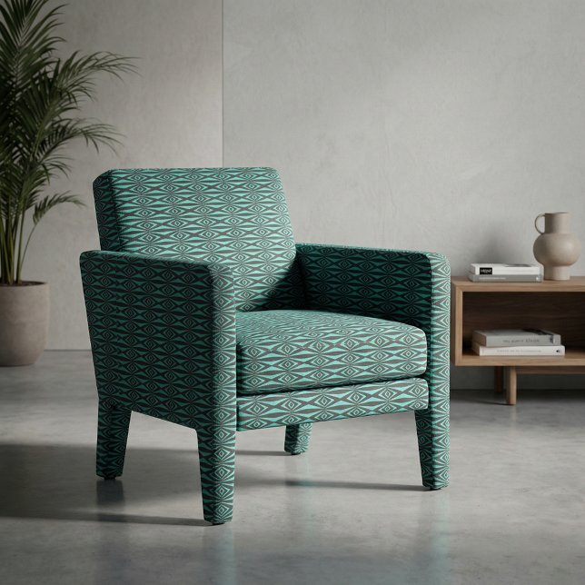 Trendy Teal & Black Op Art Geometric Pattern Fabric (Creator Uploaded)