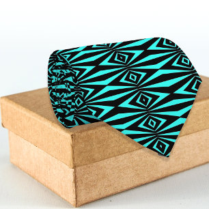 Trendy Teal & Black Op Art Geometric Pattern Tie