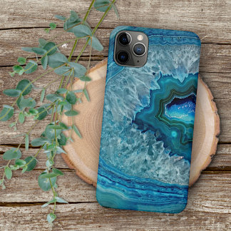 Trendy Teal Blue Aqua Turquoise Geode Rock Pattern iPhone 11Pro Max Case