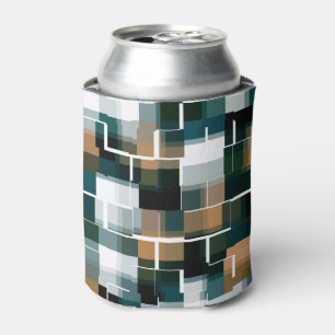 Trendy Teal Brown Black White Plaid Can Cooler