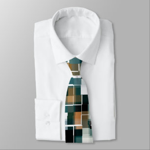 Trendy Teal Brown Black White Plaid Tie