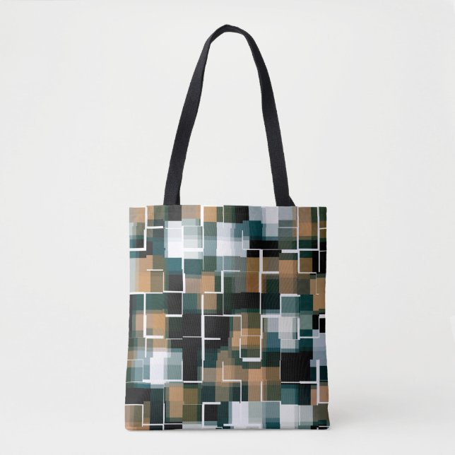 Trendy Teal Brown Black White Plaid Tote Bag (Front)