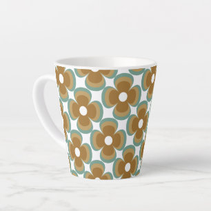 Trendy Teal Caramel Retro Groovy Flowers Seamless  Latte Mug