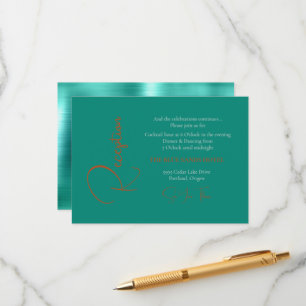 Trendy Teal & Copper Wedding Reception Enclosure Card