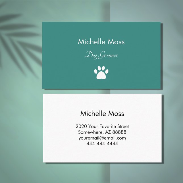 Trendy Teal Dog Groomer Paw Print Business Card (Creator Uploaded)