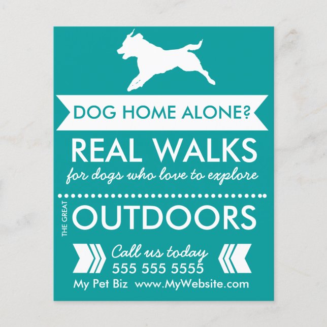 Trendy Teal Dog Silhouette Dog Walker Flyer (Front)