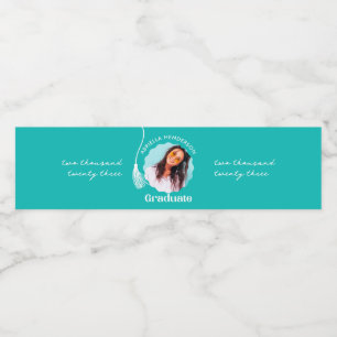 Trendy Teal Graduation Photo Water Bottle Label