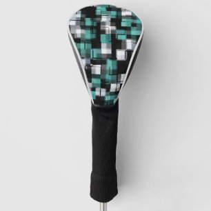 Trendy Teal Green Blue Black White Abstract Plaid Golf Head Cover